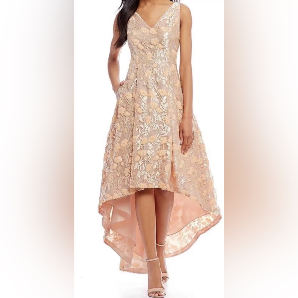 Size 6, Calvin Klein, high low dress peach
